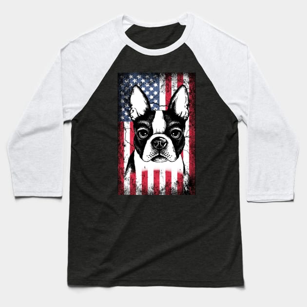 Patriotic Boston Terriers American Flag Baseball T-Shirt by Sinclairmccallsavd